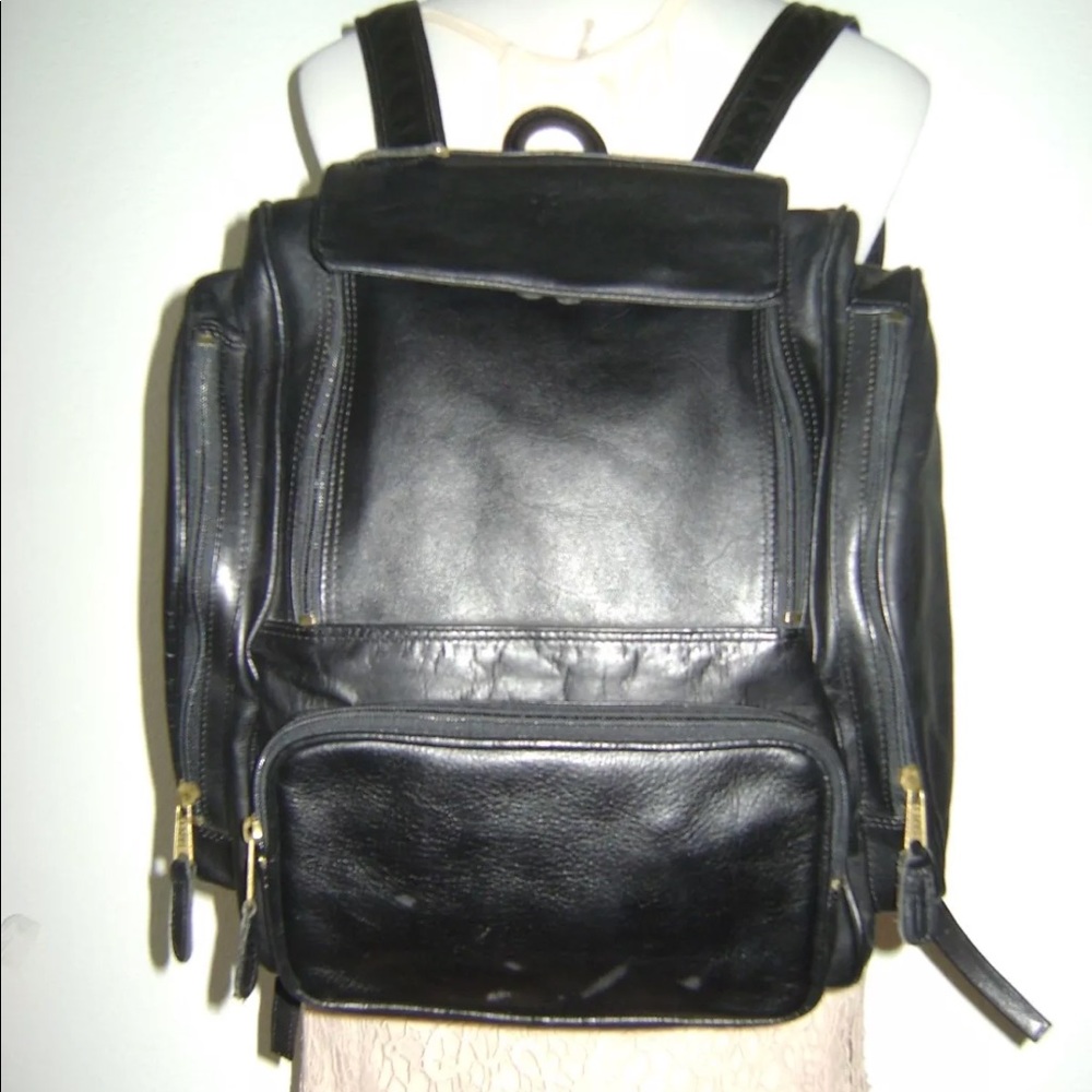 Vintage Frye black leather backpack